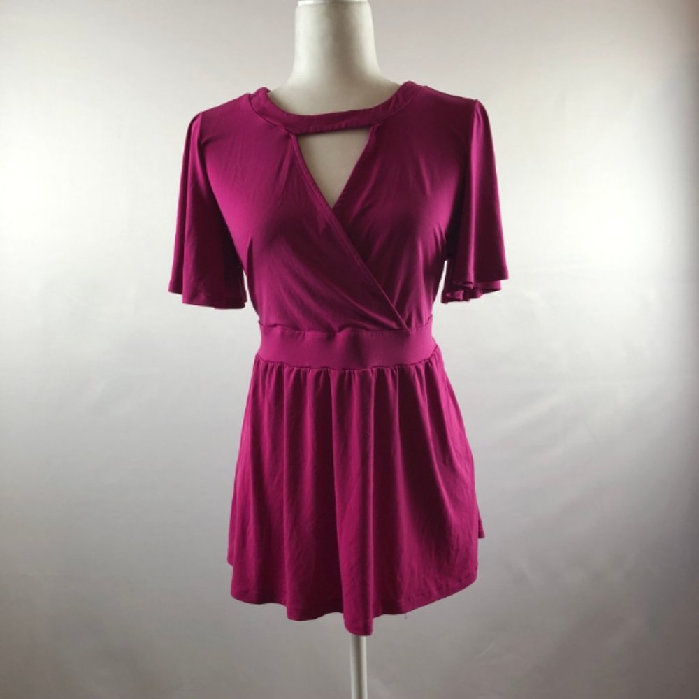 Torrid Pink Keyhole Front Flutter Sleeve Faux Wrap - image 1